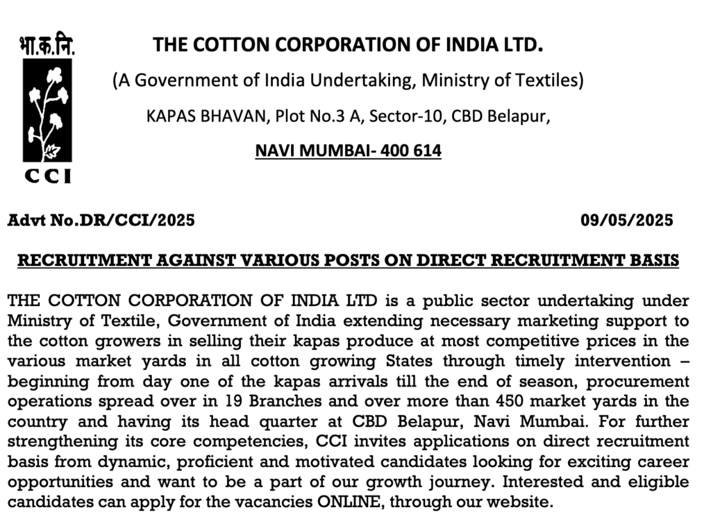 CCI Various Post CCI Recruitment 2025 Notification Out – Apply Online Now